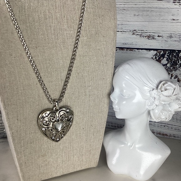 Vintage Romantic Silver Heart‎ rhinestones Necklace Chain - Picture 10 of 12